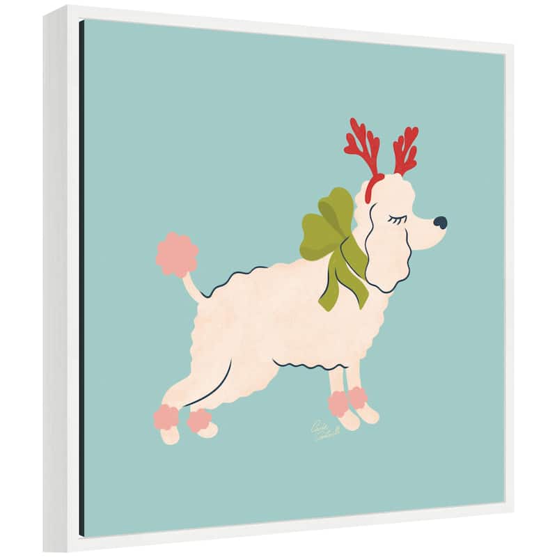 Kate and Laurel Framed Canvas Cute Christmas Poodle by Carrie Cantwell - 22 x 22