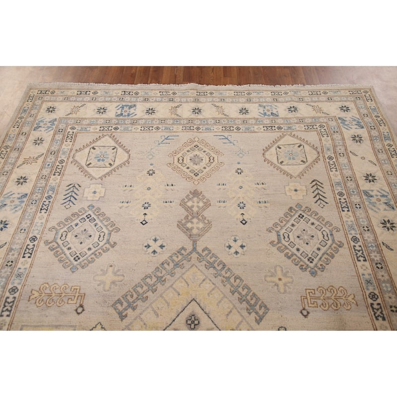 Geometric Kazak Living Room Area Rug Handmade Wool Carpet - 6'9" x 10'0"