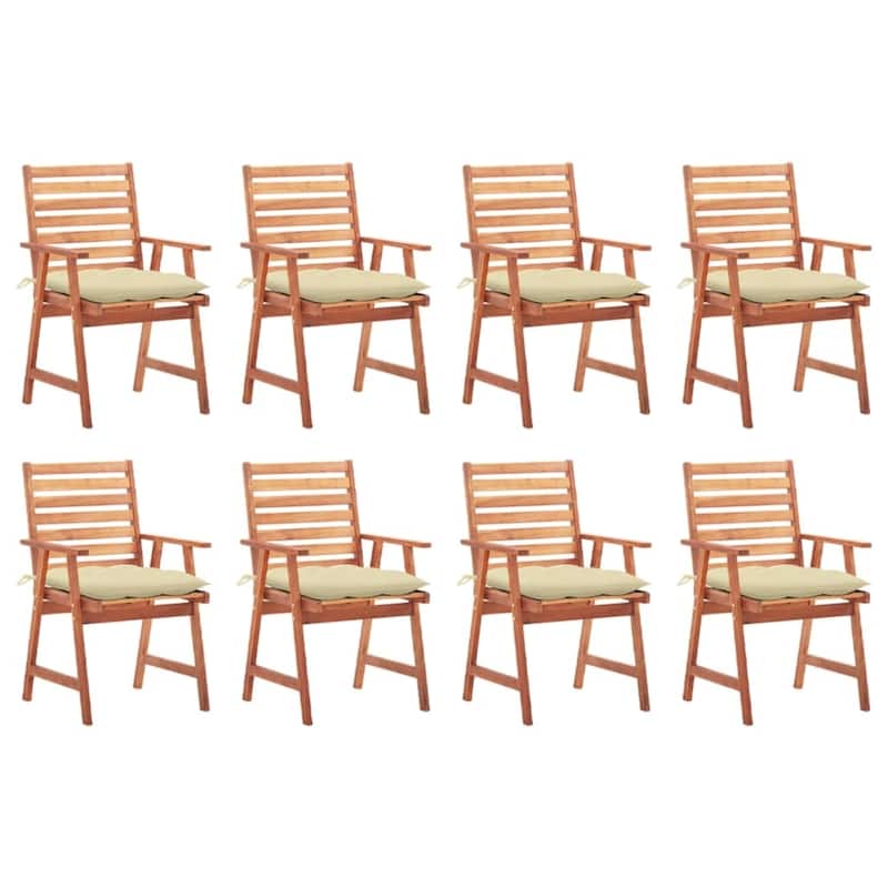 vidaXL Patio Dining Chairs Outdoor Patio Chair with Cushions Solid Wood Acacia - 22" x 24.4" x 36.2" - Cream