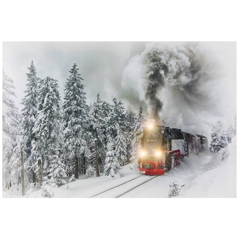 Large Fiber Optic LED Lighted Woods Train Canvas Wall Art 23.5 x 15.5