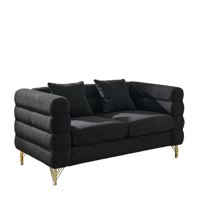 60 Inch Oversized 2 Seater Sectional Sofa Comfort Fabric Deep Seating 2 Pillows Living Room