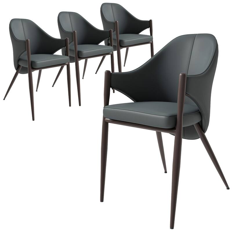 Upholstered Leather Dining Chair with Iron Legs Accent Armchair Set of 4
