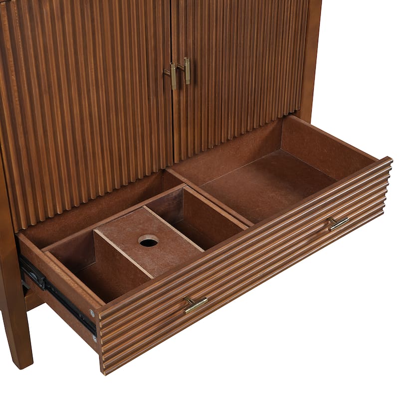 Christopher Knight Home - Mid-Century Freestanding Bathroom Vanity with Ceramic Sink, Flip-Up & Dual Drawers