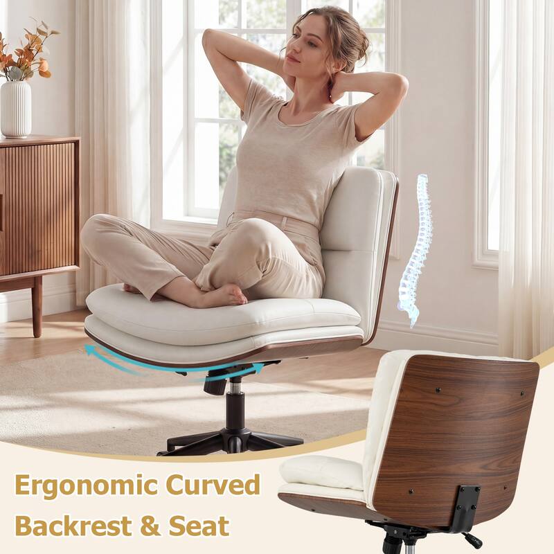 Gymax Armless Office Chair w/Wheels Curved Backrest Padded Seat Smooth