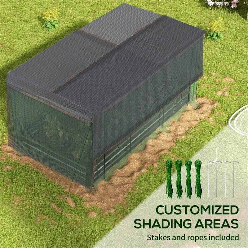 Large Galvanized Steel Raised Garden Bed with Crop Cage Shade and Cloth Zippered Access