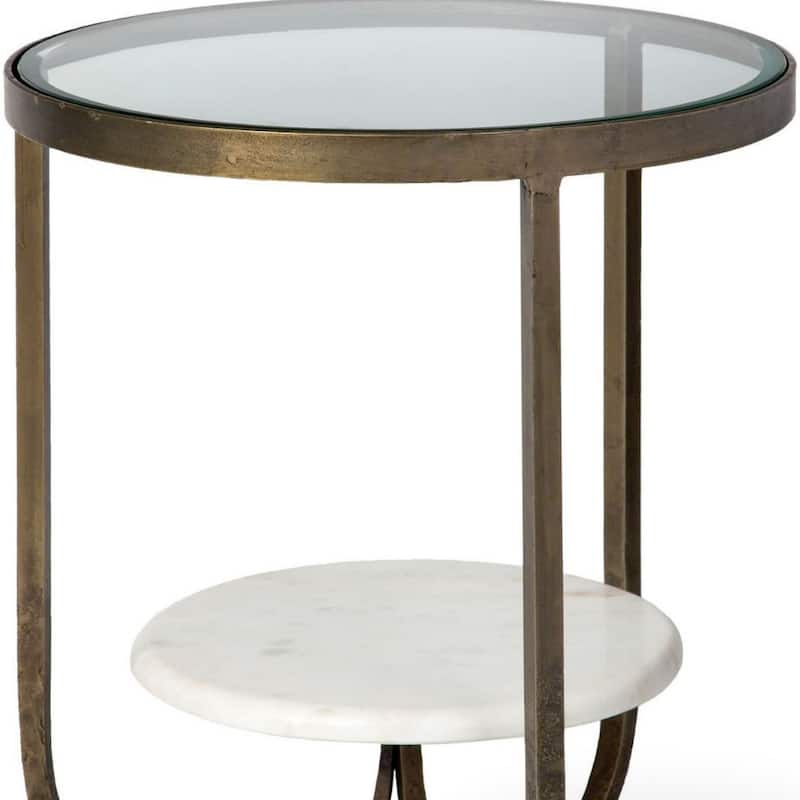 24-Inch Glass Round End Table with Metal Base and Shelves for Living Room - 20” x 20” x 24”