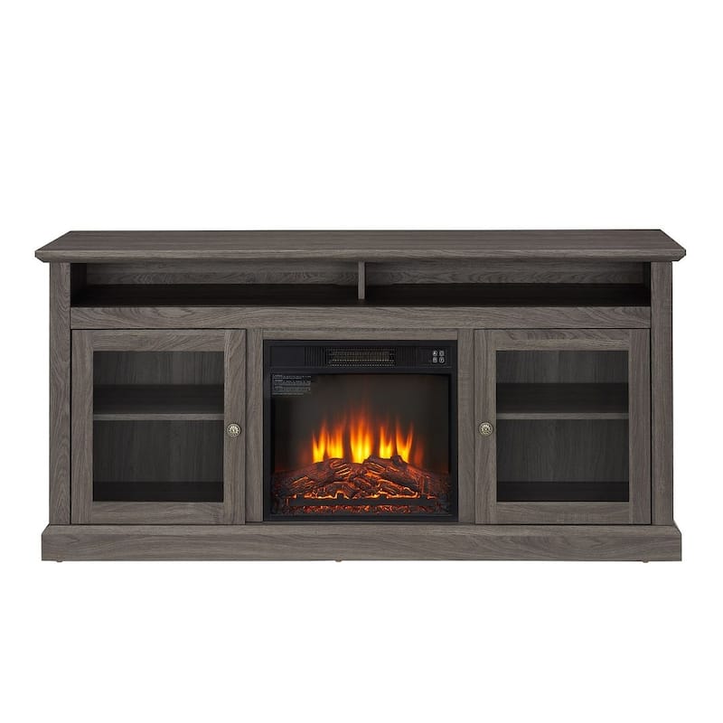 60'' American Traditional Style Contemporary TV Media Stand with Fireplace Insert