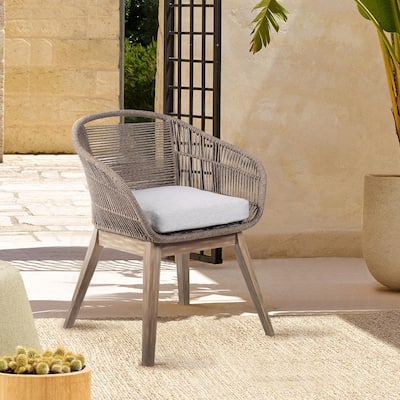 Tutti Frutti Eucalyptus Wood and Rope Outdoor Patio Dining Chair with Cushion - Gray