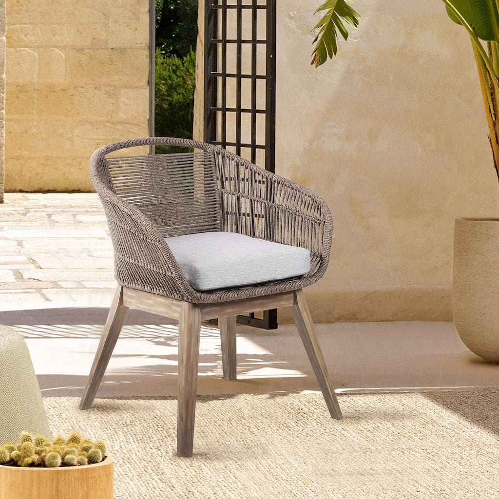 Tutti Frutti Eucalyptus Wood and Rope Outdoor Patio Dining Chair with Cushion - Gray