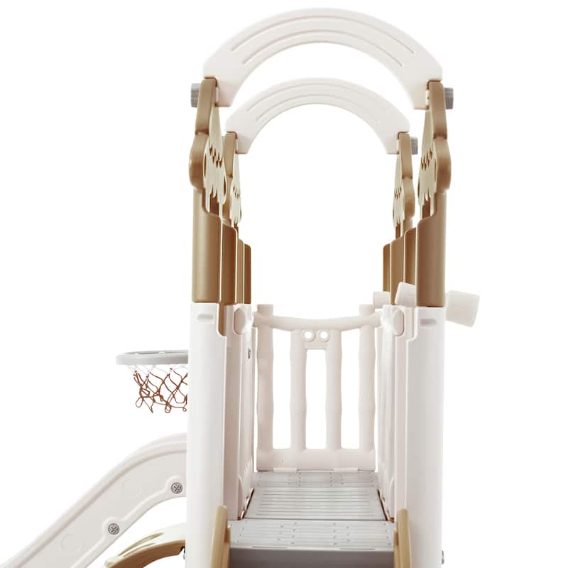 8-1 Toddler Climber and Slide Set,Kids Slide for Toddlers Age 1+, Kids Playground Climber Freestanding Slide Playset - Brown