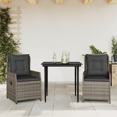 vidaXL Garden Dining Set Grey PE rattan Medium Removable Covers - 31.5" x 31.5" x 29.1"/ 2