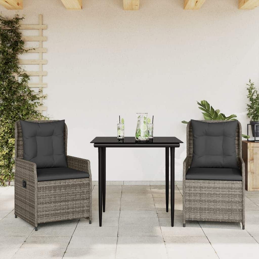 vidaXL Garden Dining Set Grey PE rattan Medium Removable Covers - 31.5" x 31.5" x 29.1"/ 2