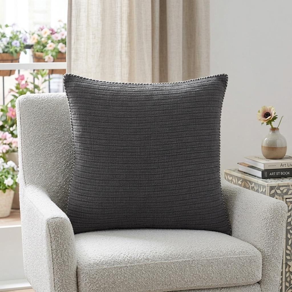 HomeRoots 22" Charcoal Striped Cotton Throw Pillow