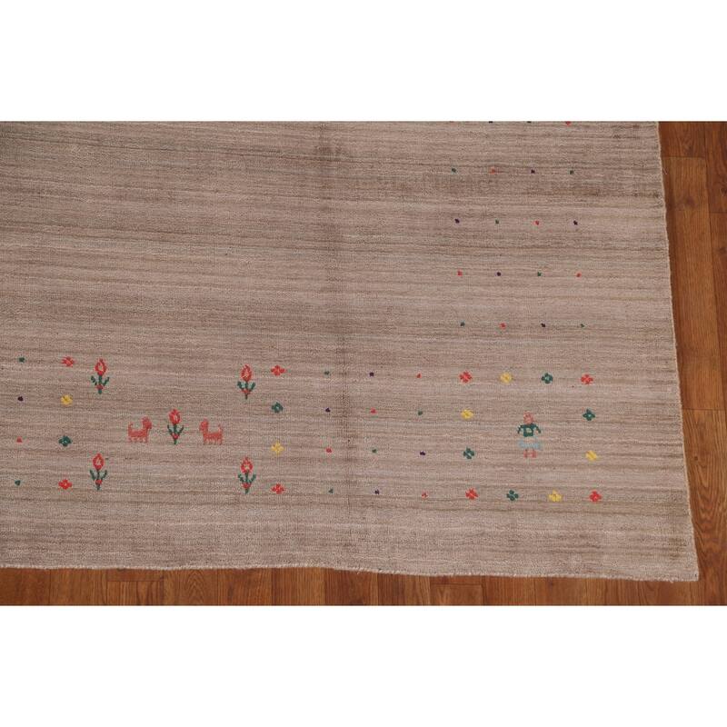 Beige Gabbeh Area Rug Hand-Knotted Wool Carpet - 7'9" x 9'8"