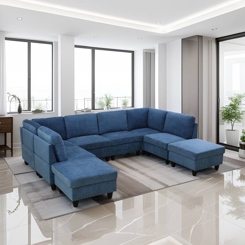 Convertible Modular Sofa Bed with Ergonomic Recline and Space-Saving Design - Blue