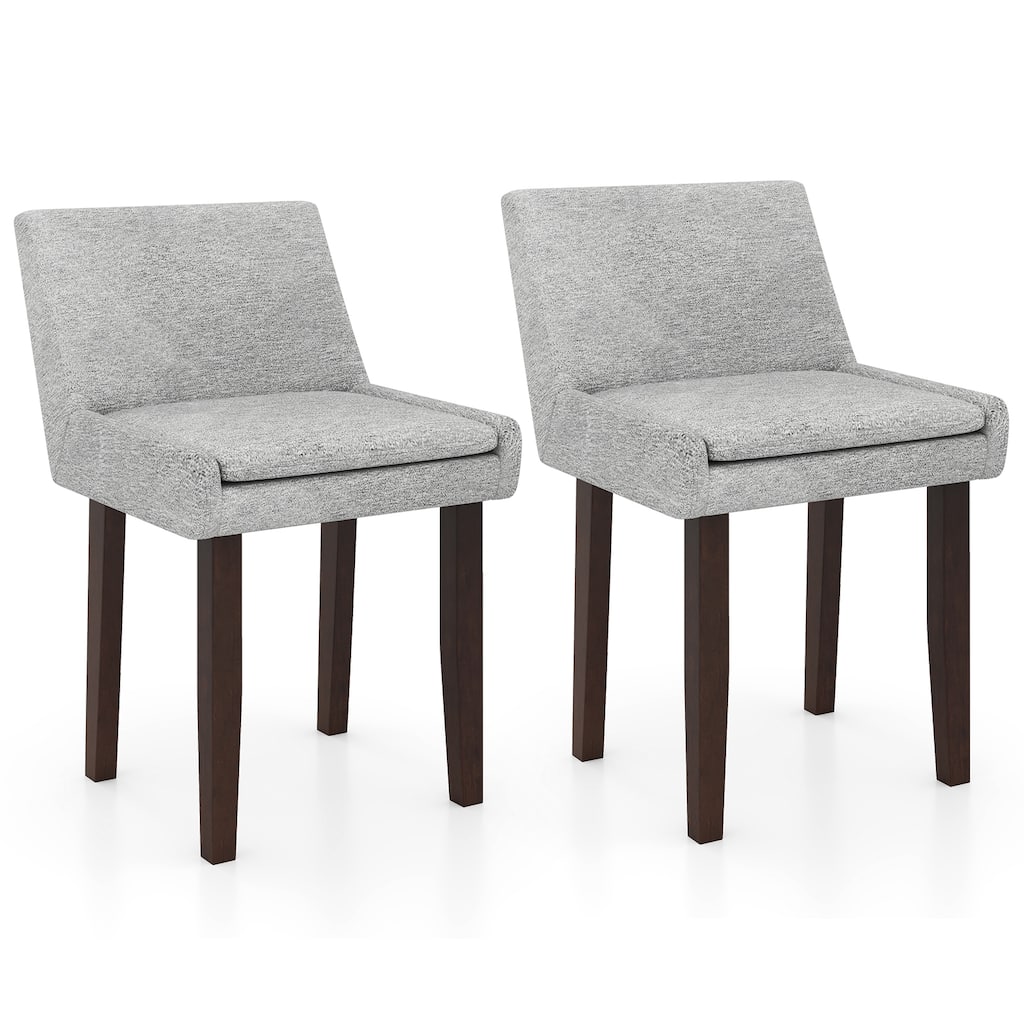 Set of 2 Modern Linen Upholstered Dining Chairs with Cushioned Seat and Dark Brown Rubber Wood Legs - 24" L x 21" W x 32.5"H