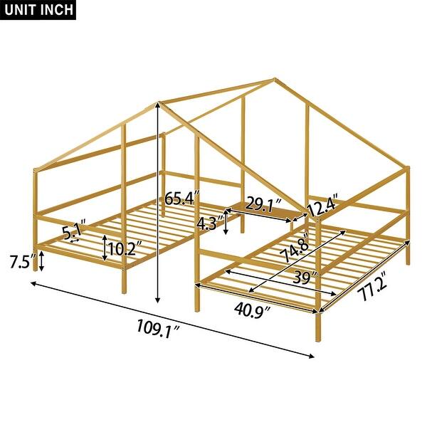 dimension image slide 1 of 2, Twin Size Metal House Beds with Built-in Table