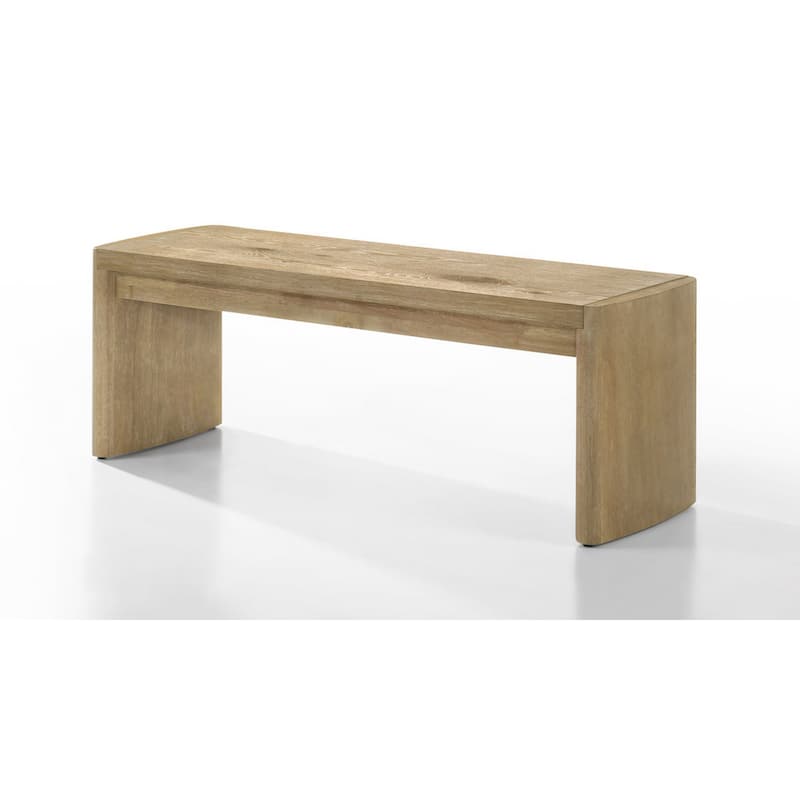 Meni 51 Inch Wide Dining Bench, Panel Legs, Oak Brown Solid Wood