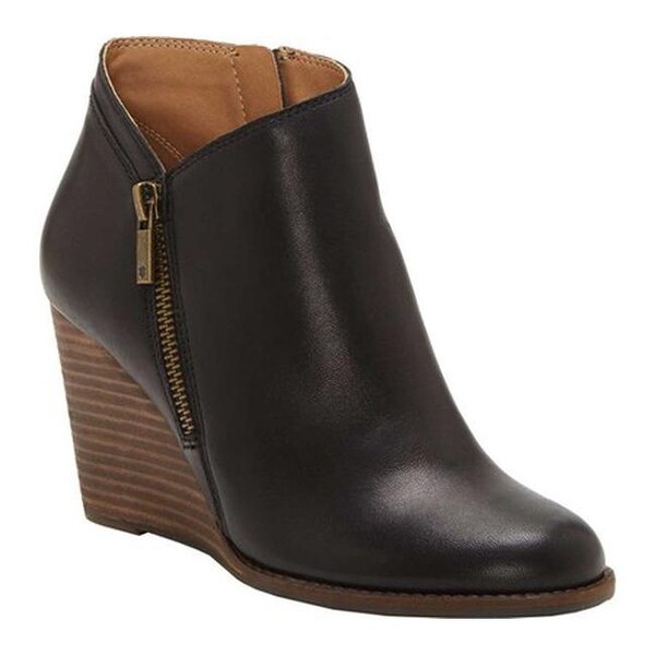 womens black leather wedge booties