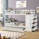 preview thumbnail 38 of 71, Space-Saving Bunk Bed with Twin Trundle and Stairs, Wood Bunk Beds with Storage Drawers and Guardrail for Kids Teens Adults White - Twin