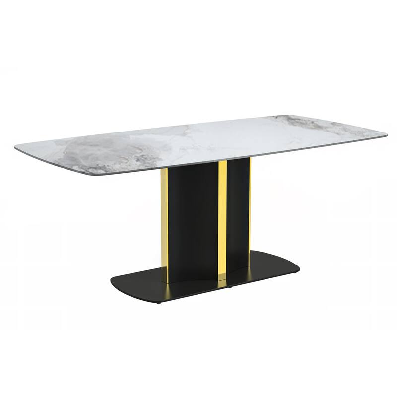 Sylva Dining Table Rectangular Tabletop in Gold Pedestal Base
