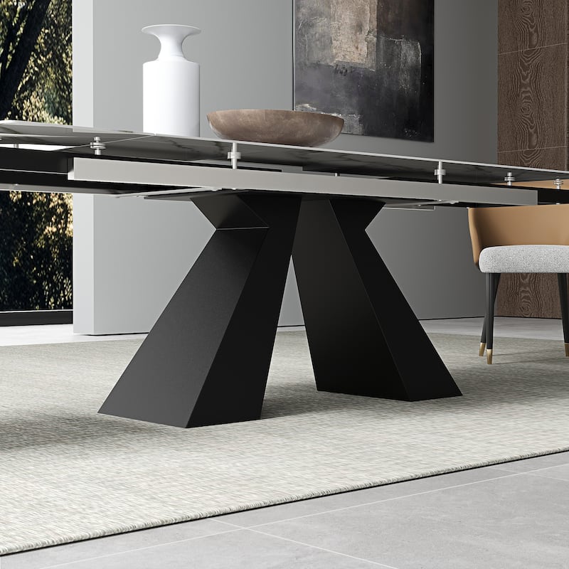 63'' to 94.5” Extendable Dining Table For 8-10 with Sintered Stone Table top and Metal Base - 94.48"