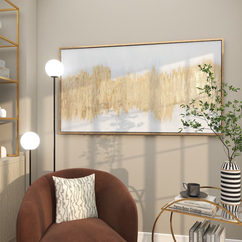 Canvas Abstract Long Horizontal Living Room Framed Wall Art with Glitter Flakes - Gold - CosmoLiving by Cosmopolitan