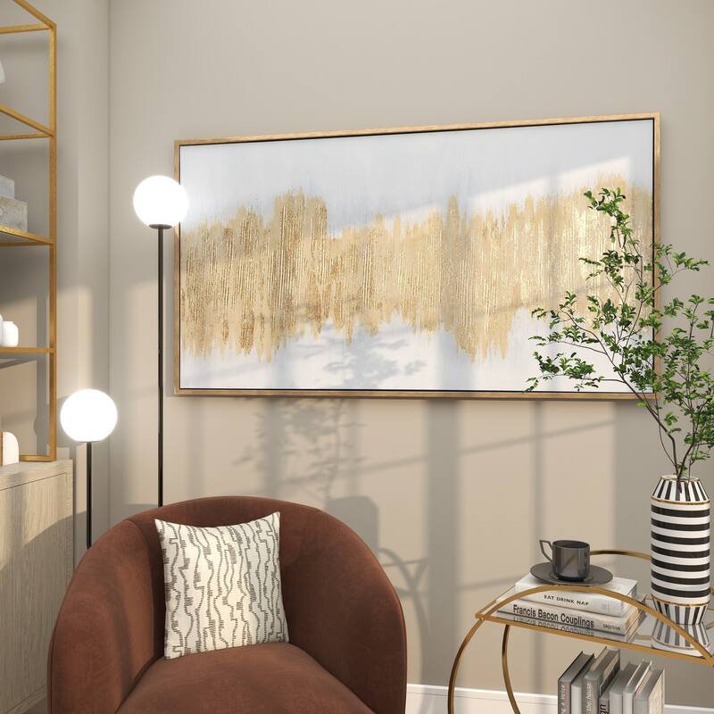 CosmoLiving by Cosmopolitan Canvas Glitter Flakes Geode Living Room Framed Wall Art with Gold Frame