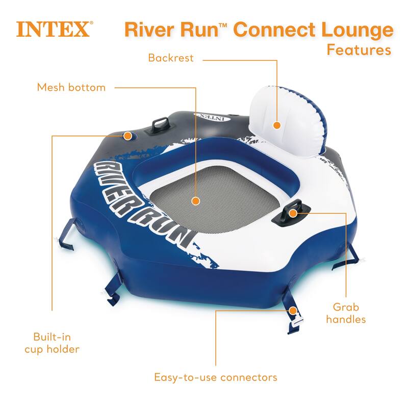 INTEX River Run Connect Inflatable Water Raft (2 Pack) + 2 Person Cooler Tube - 6.5