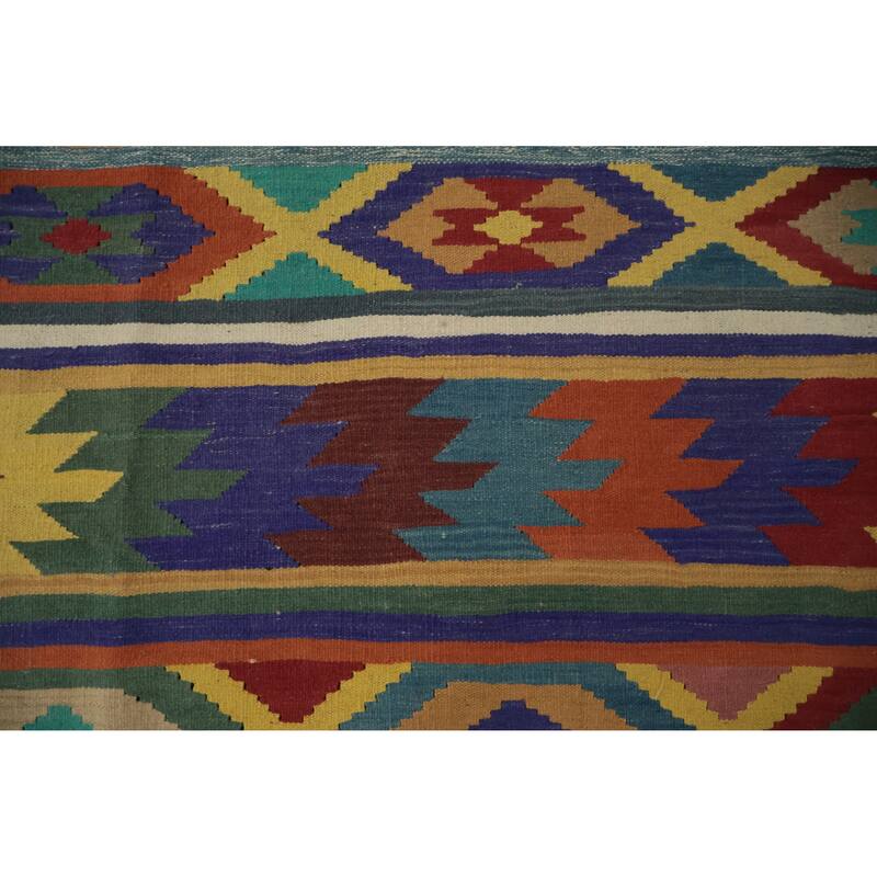 Hand Woven Oriental 100% Wool Carpet Southwestern Tribal Multi-Colored Kilim Area Rug - 13' 5'' X 9' 4''