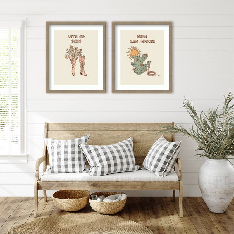Cowgirl Boots with Flowers & Wild a Bloom 2 Piece by Olena Kovalova Framed Wall Art Prints