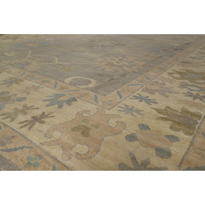 Hand Knotted Oriental 100% Wool Carpet Transitional All-Over Greys & Charcoal Oushak Area Rug - 14' 8'' X 12' 3''