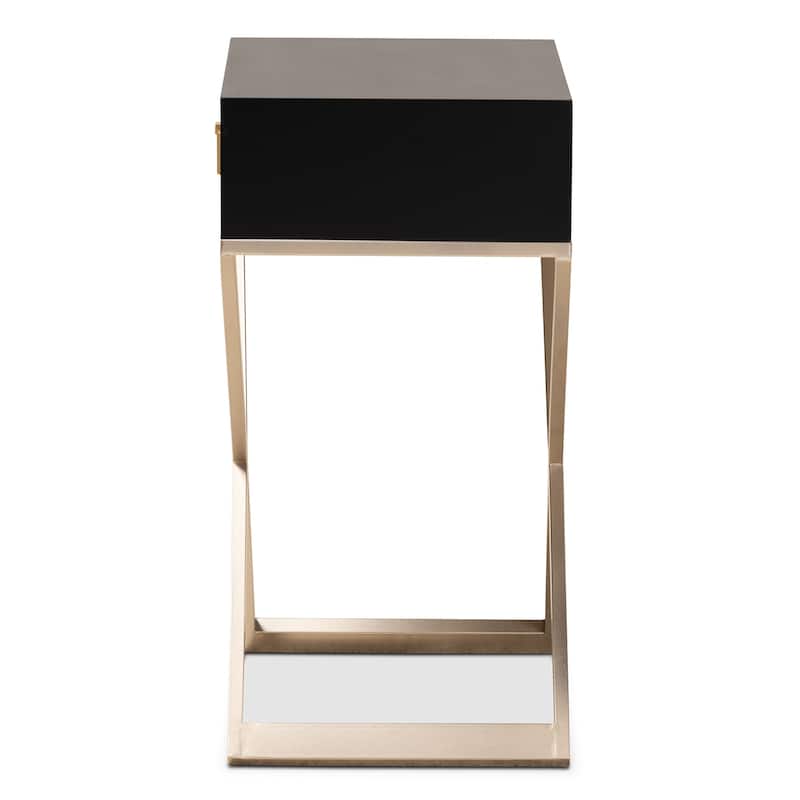 Modern Black Nightstand with Drawer - Wood & Metal Bedside Table, Contemporary Accent Furniture