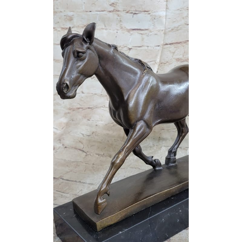 Signed Prosper Lecourtier Racing Imitative Horse Stallion Hot Cast Sculpture Marble Base