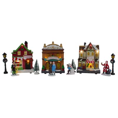 11-Piece LED Lighted Theater and Shops Christmas Village Display Set - 5.5"