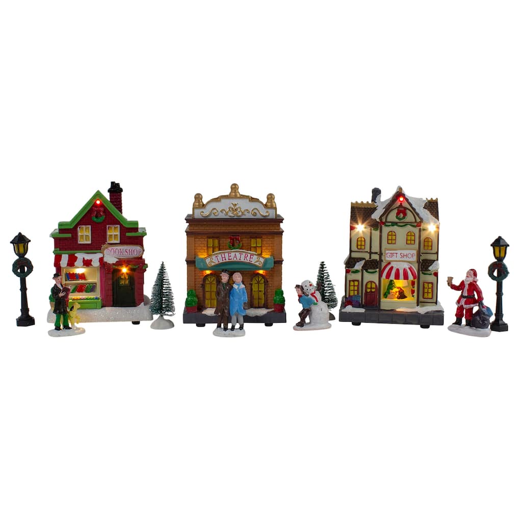 11-Piece LED Lighted Theater and Shops Christmas Village Display Set - 5.5"