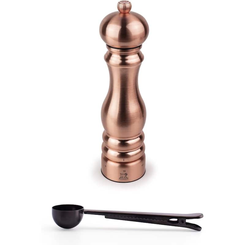 Paris Chef u'Select Stainless Steel 22cm 9 inch Salt Mill, Copper - With Stainless Steel Spice Scoop/Bag Clip - COPPER - 2 Piece