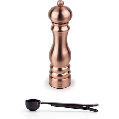 Paris Chef u'Select Stainless Steel 22cm 9 inch Salt Mill, Copper - With Stainless Steel Spice Scoop/Bag Clip