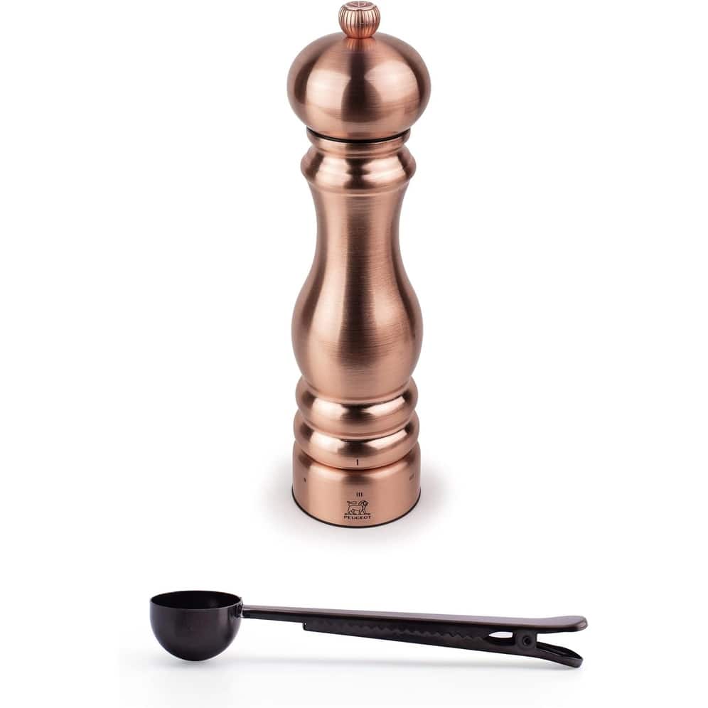 Paris Chef u'Select Stainless Steel 22cm 9 inch Salt Mill, Copper - With Stainless Steel Spice Scoop/Bag Clip