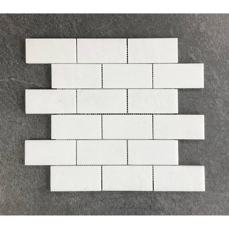 2 x 4 Brick Marble Mosaic Tiles - Case (5 Sheets) - Thassos White