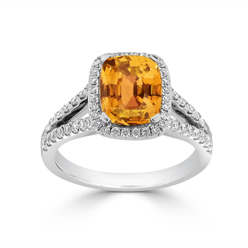 Auriya 1 5/8ct Cushion-cut Citrine and Halo Diamond Engagement Ring 3/8cttw 14K Gold