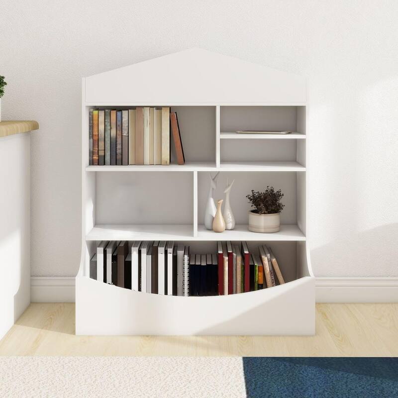 Kids Bookshelf and Toy Storage,Kid's Multi Shelf Cubby for Books and Toys,4 Tier Wooden Open Bookcase