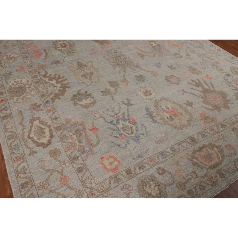 Light Blue Turkish Oushak Vegetable Dye Area Rug Handmade Wool Carpet - 8'2"x 9'10"