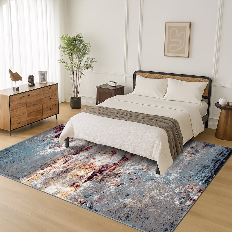 World Rug Gallery Distressed Abstract Watercolor Area Rug