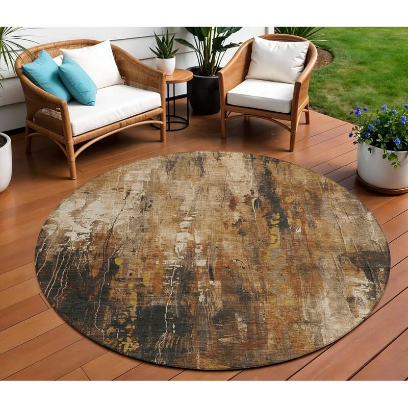 HomeRoots Abstract Transitional Rectangle Outdoor Rug - 8' Round