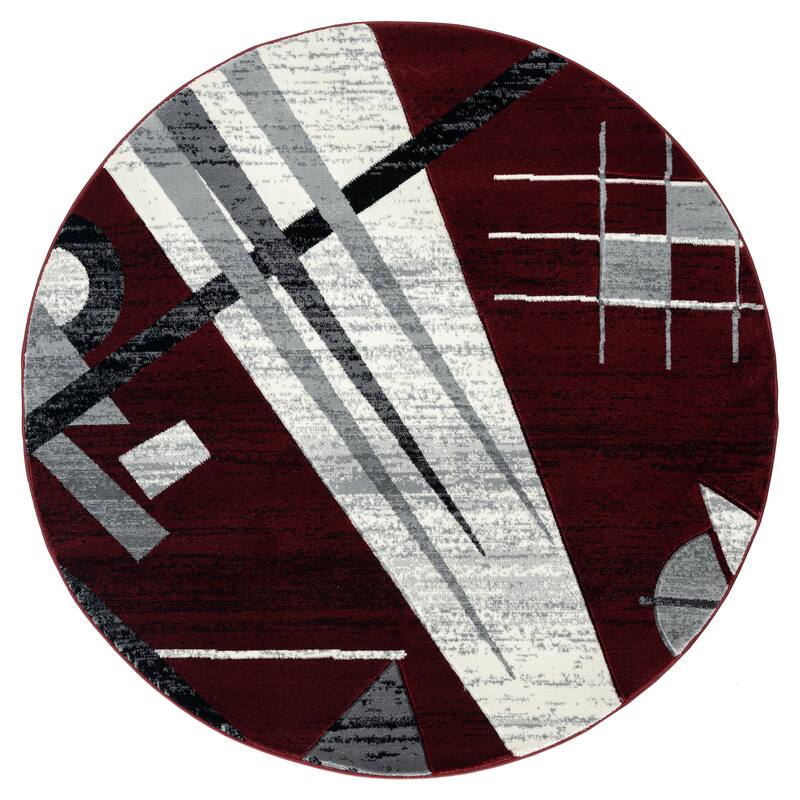 Crystal Collection Abstract Geometric Area Rug - 5'2'' Round - Red/Black