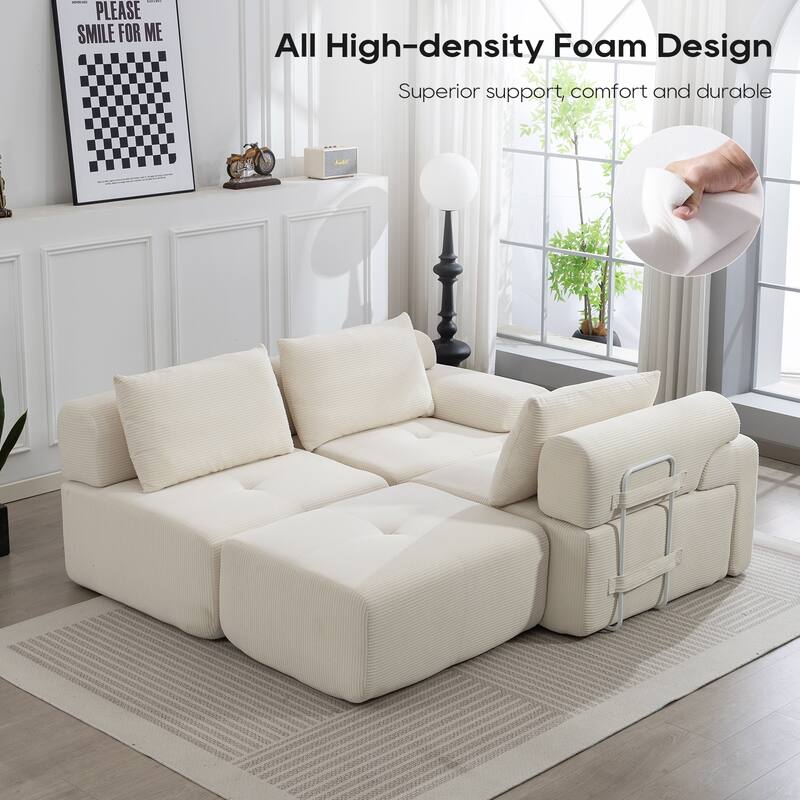 L-Shaped Convertible Sectional Sofa Bed - Memory Foam Cushions & Steel Frame, No Assembly Corduroy Sofa for Apartments