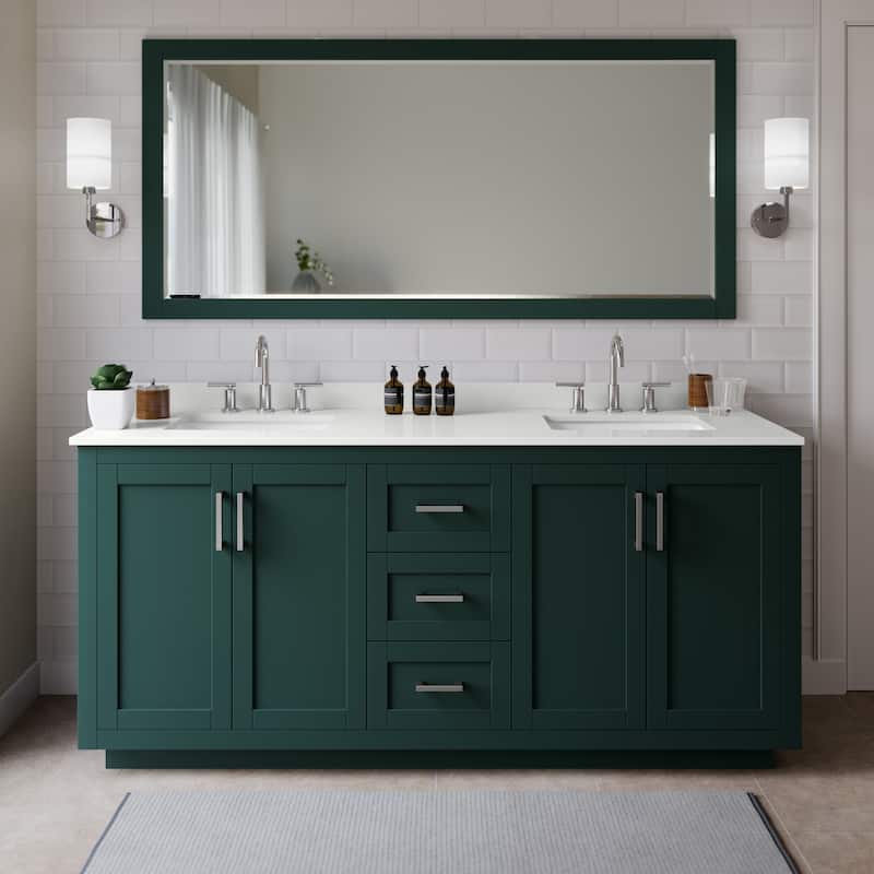 Wyndham Collection WCF292972D-QTZ-US3MXX Miranda 72" Free Standing - Green / White Quartz Top / Brushed Nickel Hardware