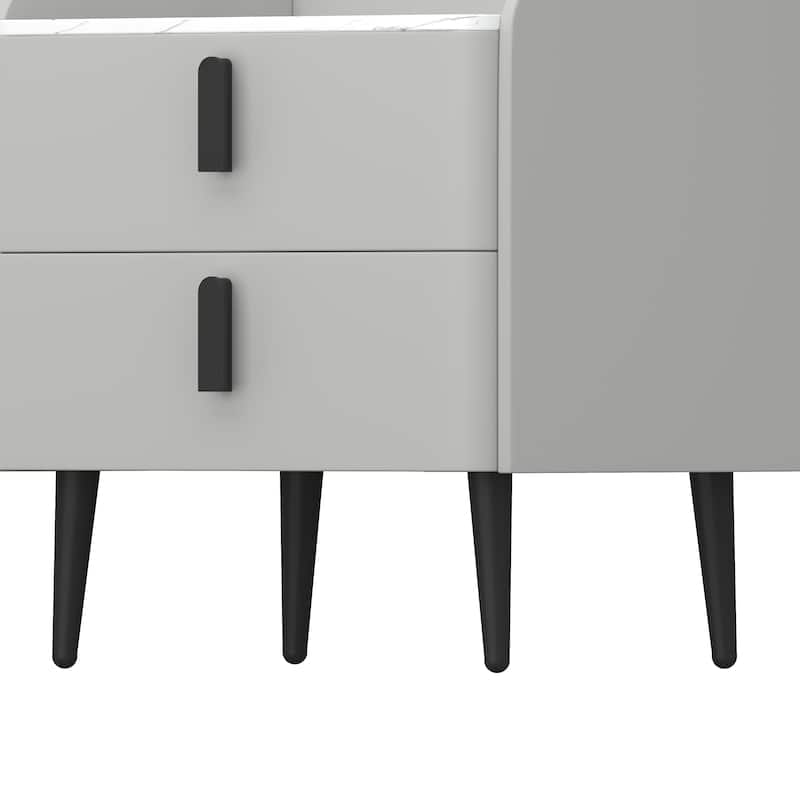 Nightstands Set of 2: 2-Drawer Marble-Pattern Top Modern Bedside/End Table - Gray