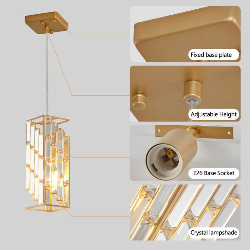 3-Pack Modern Crystal Pendant Lights – 4" Adjustable Hanging Lamps with Prism Design for Kitchen Island, Dining Room.